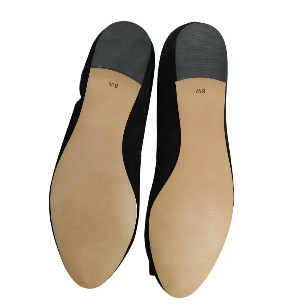 NWOT-FLAW! TALBOTS! BLACK GENUINE SUEDE LEATHER & GROSGRAIN RIBBON FLATS! SZ 8W